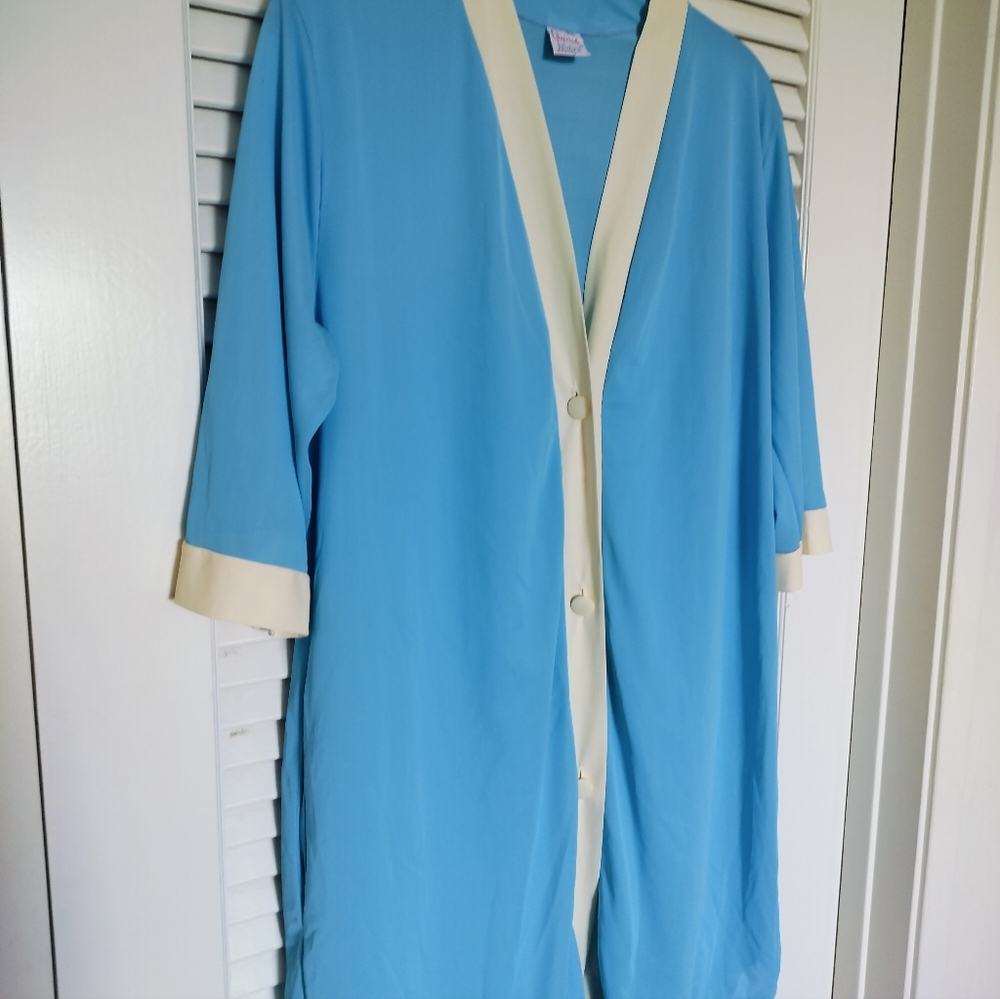 Vintage 1950s Gaymode JCPenney Robe, Top & Pants 3 piece Pajama Set Blue - Picture 3 of 16